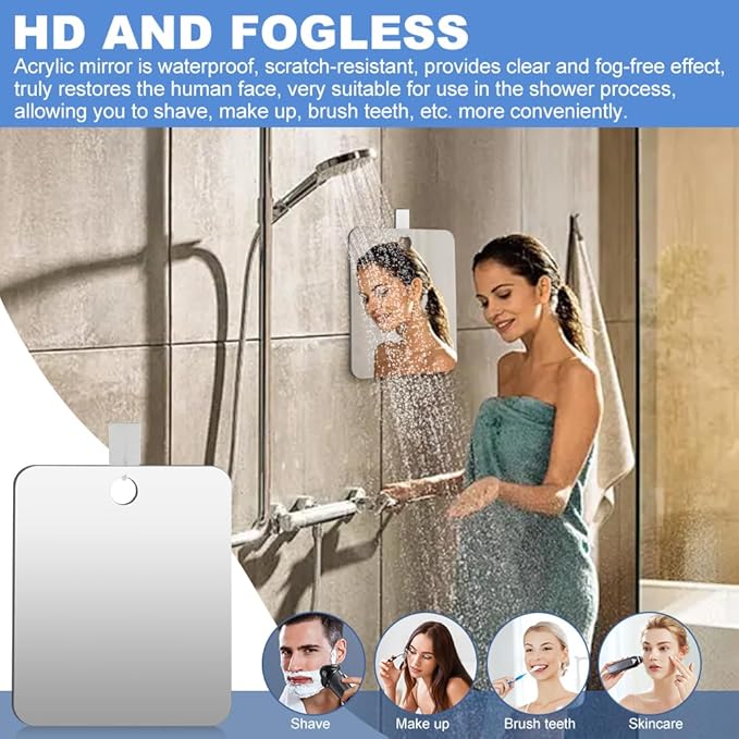 Anti-Fog Shaving Mirror, Fogless Shower Mirror, Bathroom Shower Mirror with Wall Hanging for Men and Women,Accessories, Bathroom Mirror & Accessories