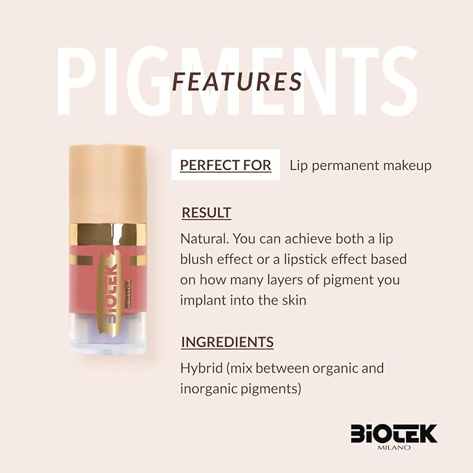 Biotek Lip Pigment for Permanent Makeup - Light Brown Color for Lip - Made in Italy - Romantic 0,24 fl.oz.