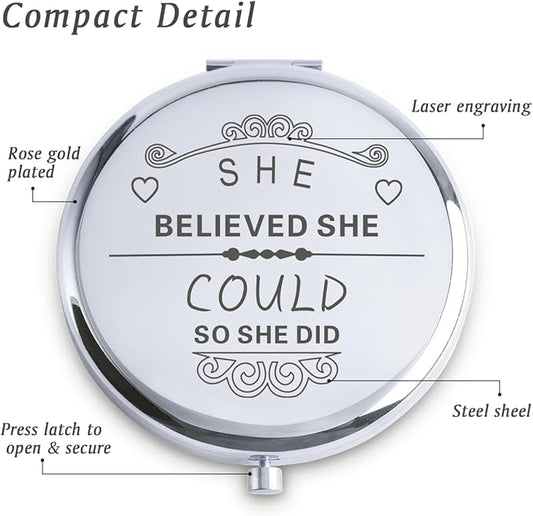 Personalized Gifts for Women Girls, Inspirational Compact Mirrors, 2025 Graduation Gifts for Her, Unique Mothers Day Birthday Gifts for Mom Sister Wife Daughter Niece, Friendship Gifts for Friends