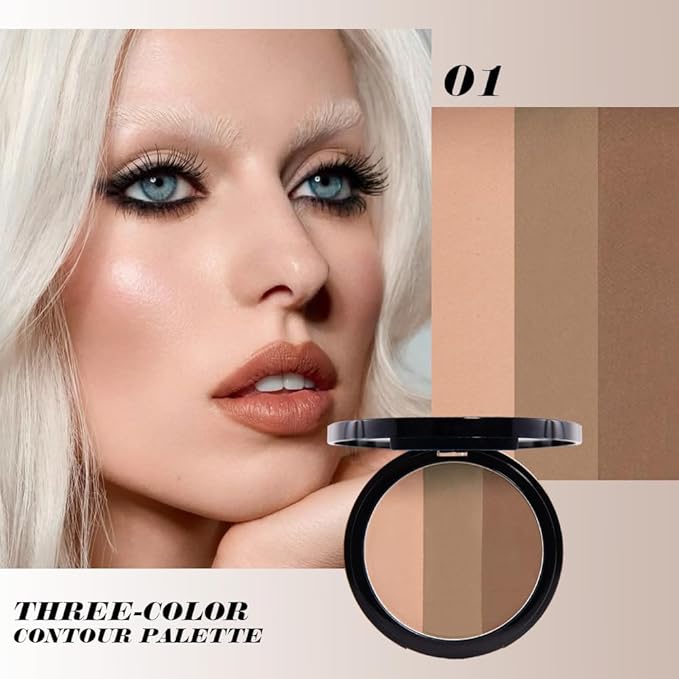 Matte Shimmer Highlight Bronzer Powder Palette with Mirror for Face Cheek Contour Brightening,Buildable Coverage Natural Makeup,Ultra Sculpt Nose Shadow (Matte beige brown coffee)