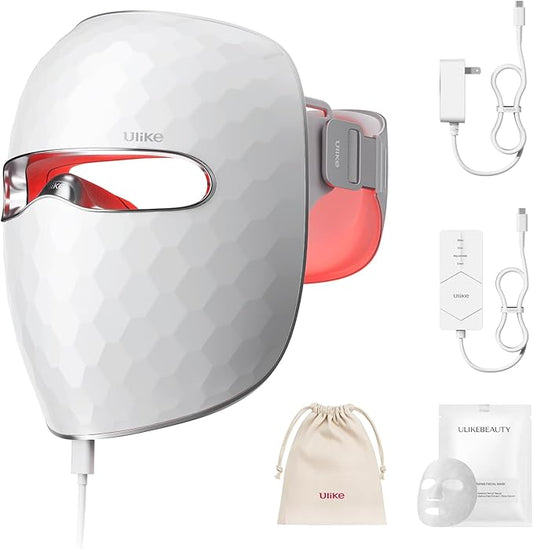 Ulike ReGlow LED Light Therapy Mask + Moisturizing Facial Mask for Most Skin Types, Red Light Therapy for Face, 4 Modes with Red, Blue, Yellow & Infrared Red Lights for Reduce Acne & Anti-Aging