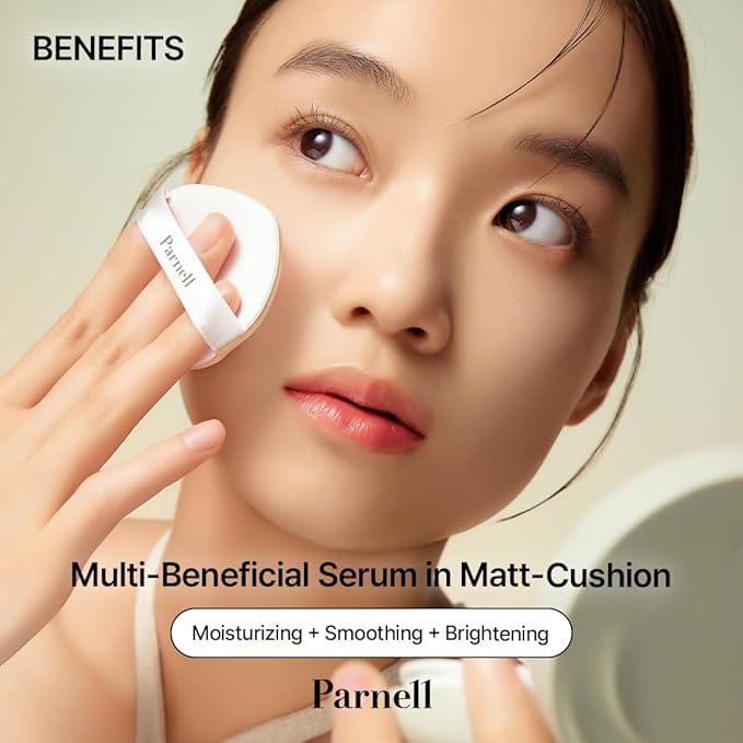 Parnell Cicamanu Serum In Matte Cushion 15g (#23 Natural beige) | Lightweight, Long-Lasting Matte Foundation with Skincare Benefits for Smooth, Flawless Skin | K-Beauty