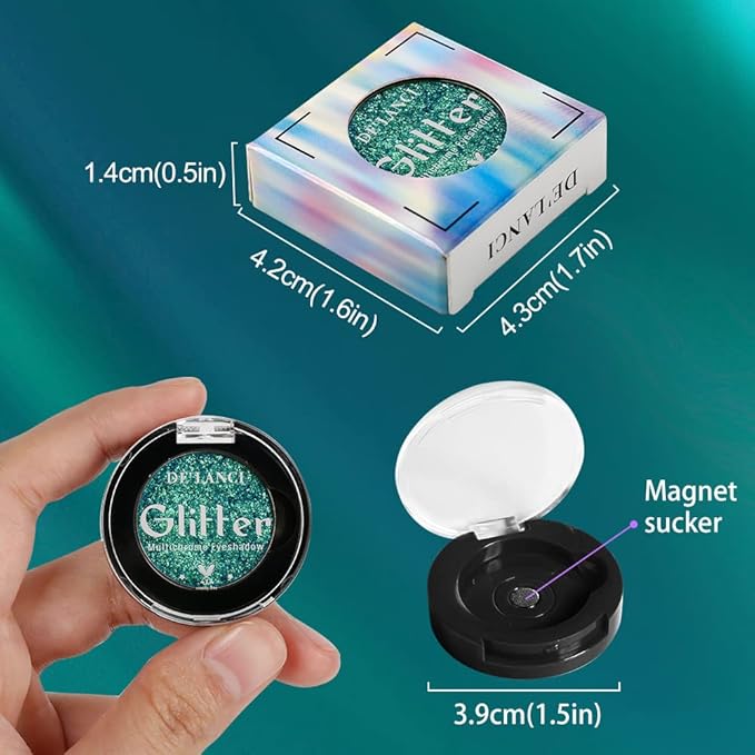 Afflano Single Green Eyeshadow - Shimmery, Highly Pigmented Multichrome, Color Changing Forest Green Glitter, Holographic Chrome Eye Shadow