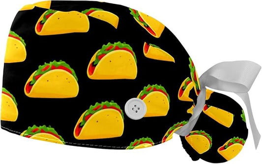 2 PCS Bouffant Cap with Button Ponytail Pouch Working Cap Sweatband Adjustable Surgical Cap Black and White Cow