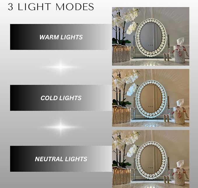 (Oval) LED Vanity Mirror with Crystal Accents, Illuminated Makeup Mirror