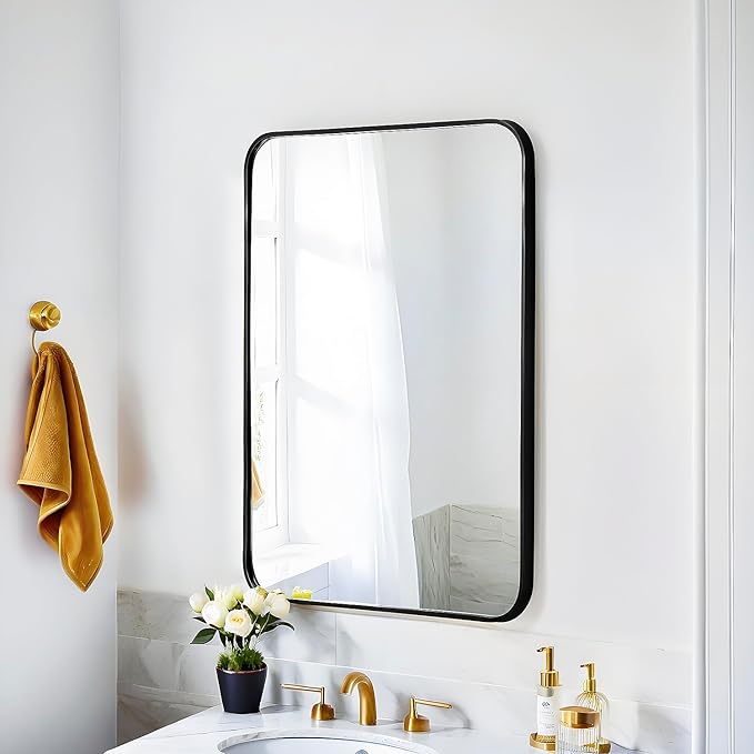 20x30 Rectangle Mirror Full Length Wall Mounted Hanging or Against Wall Metal Frame Dressing Make-up Mirrors for Entryway Bedroom Bathroom Living Room 20 30 inch Black