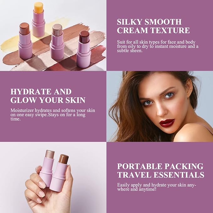 2Pcs Highlighter Bronzer Makeup Stick, Face Makeup Sticks for Cheeks