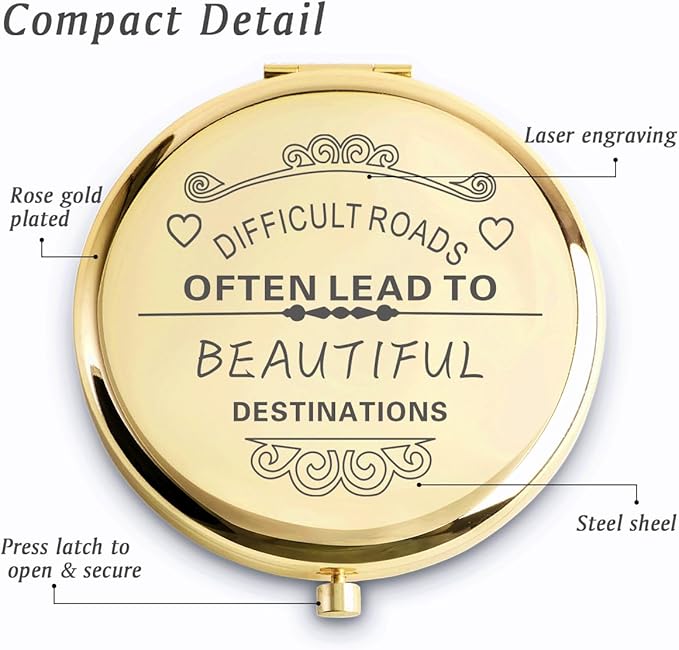 Personalized Gifts for Women Girls, Inspirational Compact Mirrors, 2025 Graduation Gifts for Her, Unique Mothers Day Birthday Gifts for Mom Sister Wife Daughter Niece, Friendship Gifts for Friends