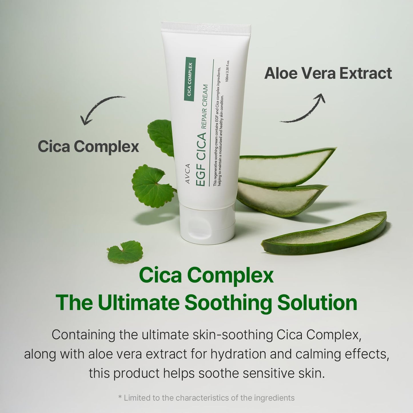 AVCA EGF Cica Repair Cream for Sensitive Skin, Redness Relief, and Hydration 100ml/3.38fl. oz.
