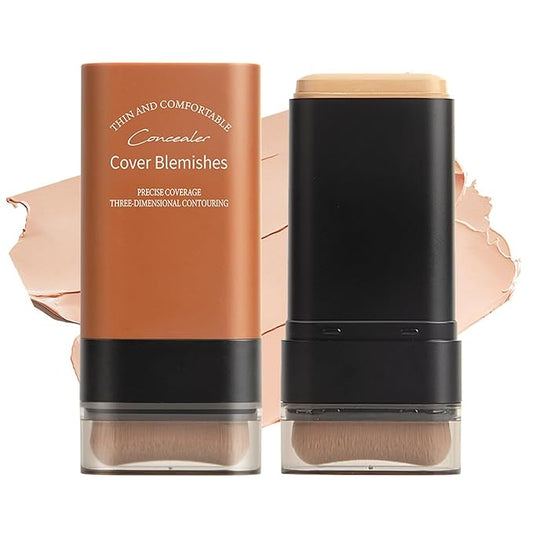 Multi-Use Foundation Stick Makeup, Cream Natural Matte Foundation, Nude Long-Wearing Lightweight Foundation with Built-In Brush, Concealer Covers Blemishes, Hydrates, Highlights and Contours