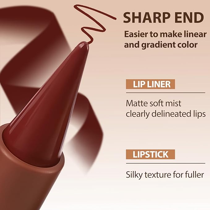 3PCS 2 in 1 Lip Liner Pencil and Lipstick Lip Combo Set, Matte Nude Black Dark Brown Red Lip Liners, Smooth Creamy Lip Pencil, High Pigmented Non-Smudging Waterproof Long Lasting Lip Makeup