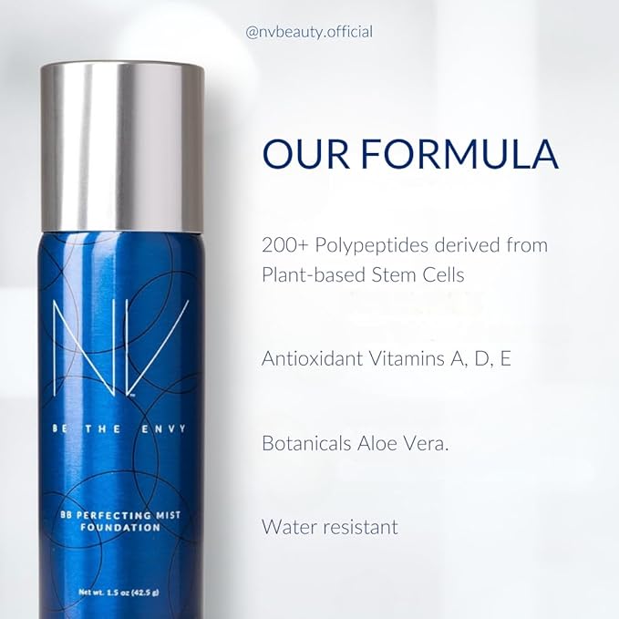 NV BB Perfecting Mist Foundation Buildable Coverage Professional Airbrush Makeup with Plant-based Stem Cell Polypeptides, Vitamins A, D, E and Aloe, 1.5 ounces, Cool Buff
