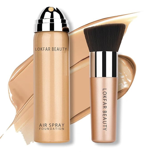 AirBrush Foundation Spray, Silky Mist Spray Makeup Kit with Brush, Full Coverage Foundation for Smooth Radiant Finish, Formula Breathable Lightweight Hydrating | #04 Buff Beige
