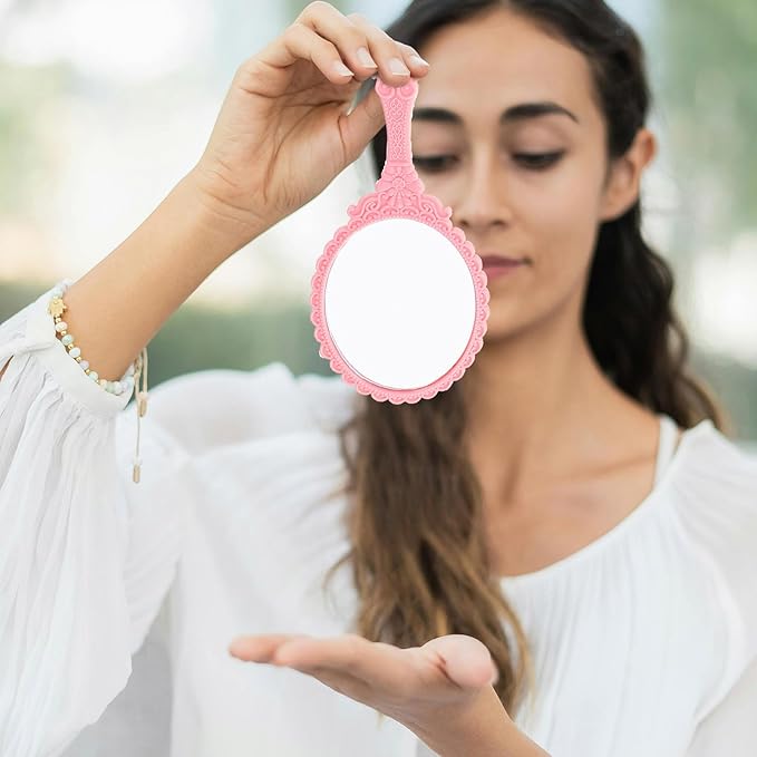 Lurrose 5 Sets Decorative Hand Mirror Vintage Vanity Makeup Mirror Handhold Hair Brush Comb Travel Makeup Tools Gift for Women Girls (Random Color)