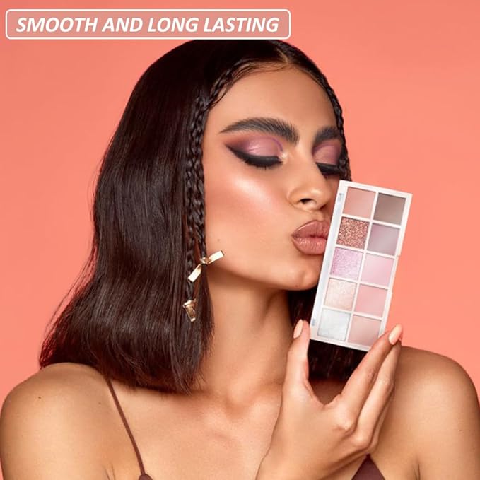 10 Colors Eyeshadow Palette, Matte&Glitter&Shimmer Eyeshadow Makeup, Naturing-Looking,High Pigment Waterproof Eye Shadow Palette Makeup, 100% Cruelty-free (08#Shimmer Pink)