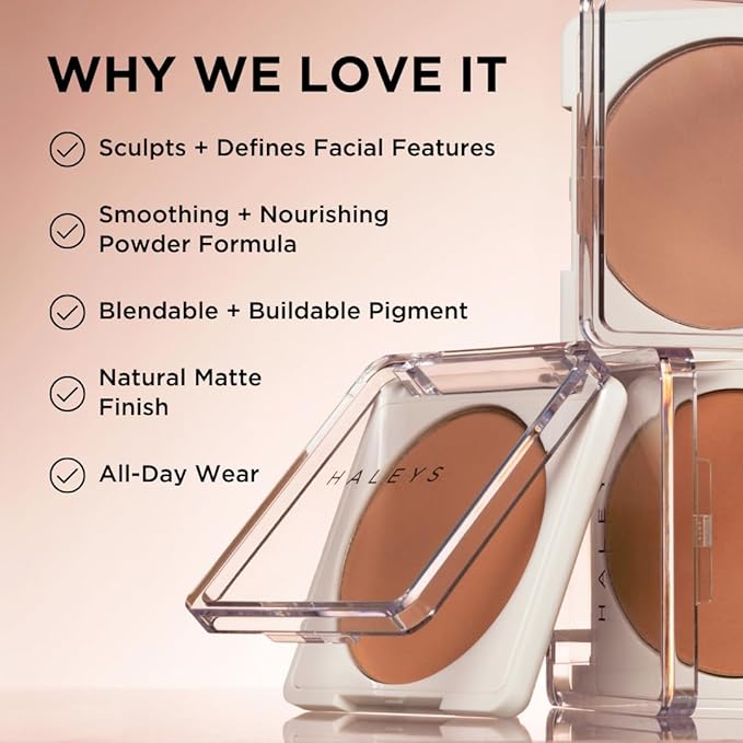 HALEYS Re-sculpt Smoothing Contour Powder (Dark) Lightweight, Non-Caking, Nourishing & Skin-Softening, Infused with Shea Butter & Chamomile Flower Water to Soothe Skin