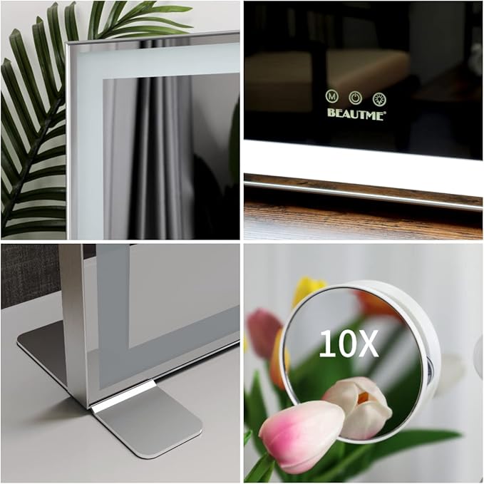 ANYHI Extra Large Vanity Mirror with LED Light, 40"x24.3" Big Size Lighted Vanity Mirror with 10X Magnifying, Tabletop/Wall Mounted, 3 Color Modes, Silver