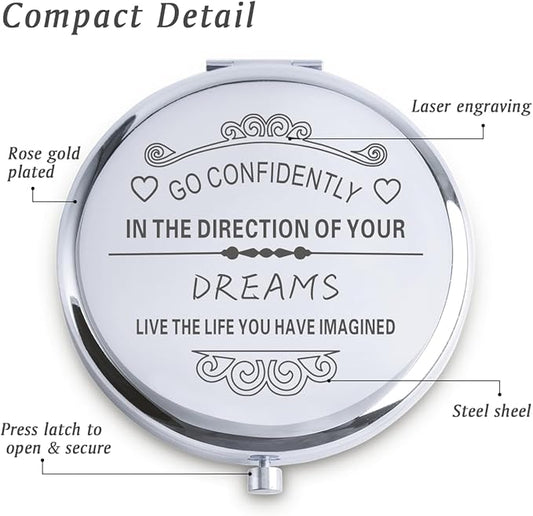 Personalized Gifts for Women Girls, Inspirational Compact Mirrors, 2025 Graduation Gifts for Her, Unique Mothers Day Birthday Gifts for Mom Sister Wife Daughter Niece, Friendship Gifts for Friends