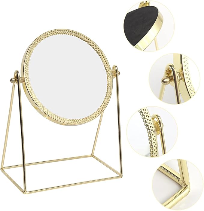 LONGSHENG - SINCE 2001 - Makeup Mirror Single Sided Vanity Mirror Vintage 360° Rotation Metal Cosmetic Mirror Round Beauty Mirror Handmade Make Up Mirror for Dresser Vanity Table Desk - Gold