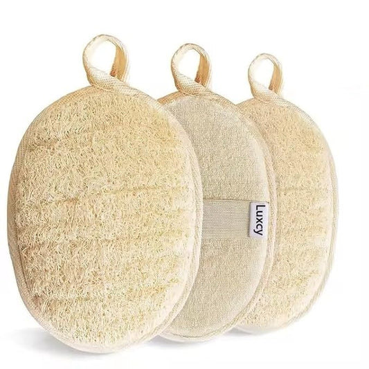 Natural Loofah Exfoliating Body Scrubber, Dual-Sided Shower Loofah Sponge, Bath Shower Loofah Spong for Men and Women, Face and Body Bath Scrubber- 3 Count (1 Pack)
