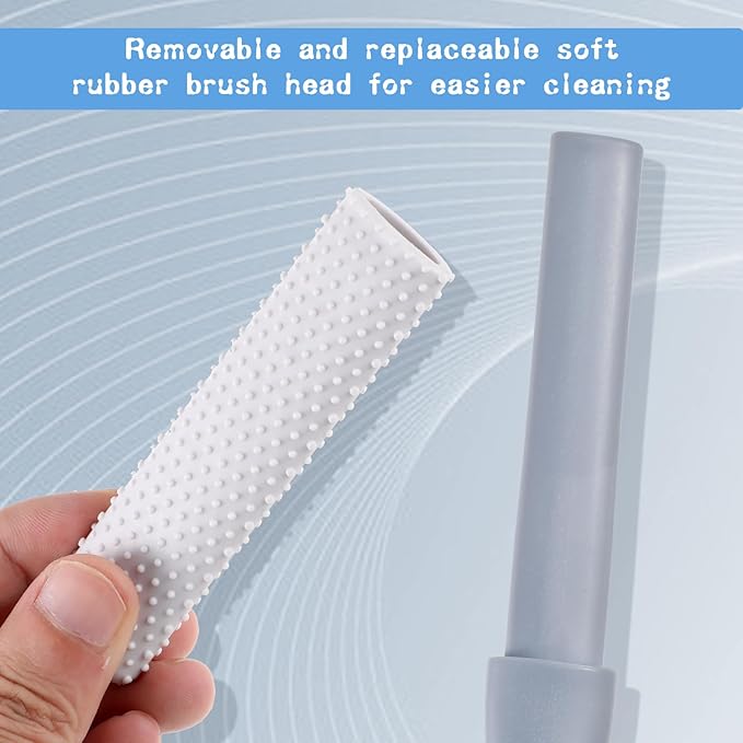 2 Pcs Toe Gap Cleaning Brush Long Handle, Toe Scrubber, Foot Cleaner for Shower, 15 in Silicone Toe Brush with Long Handle for Seniors Elderly Men and Women (Grey)