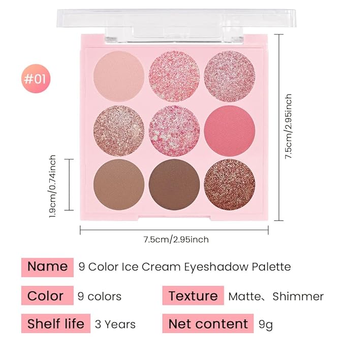 9Colors Eyeshadow Palette, Red Eye Enhancers Magic EyeShadow Palette, Glitter Shimmer Sparkly Eye Shadow Makeup, Velvety Pigmented Creamy Long Lasting Waterproof Naturing-Looking Women Girls