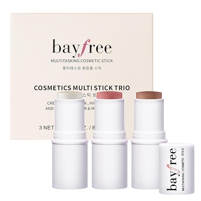 3 PCS Makeup Cream Contour Stick Set, Highlighter Stick & Bronzer Stick & Blush Stick, Long Lasting, Natural Face Contour, Dewy & Matte Finish, Multi Stick Trio for All Skin