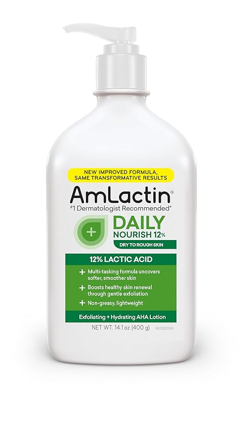 AmLactin Daily Nourish 12% - 14.1 oz Body Lotion with 12% Lactic Acid - Exfoliator and Moisturizer for Dry Skin (Packaging May Vary)