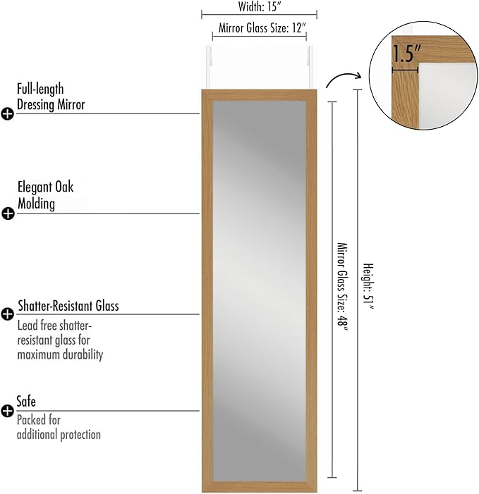 Americanflat 12x48 Over The Door Mirror - Hanging Full Length Mirrors with Engineered Wood - Modern Mirror for Bathroom, Bedroom, Living Room - Mirrors for Wall Display and Home Decor - Dark Oak