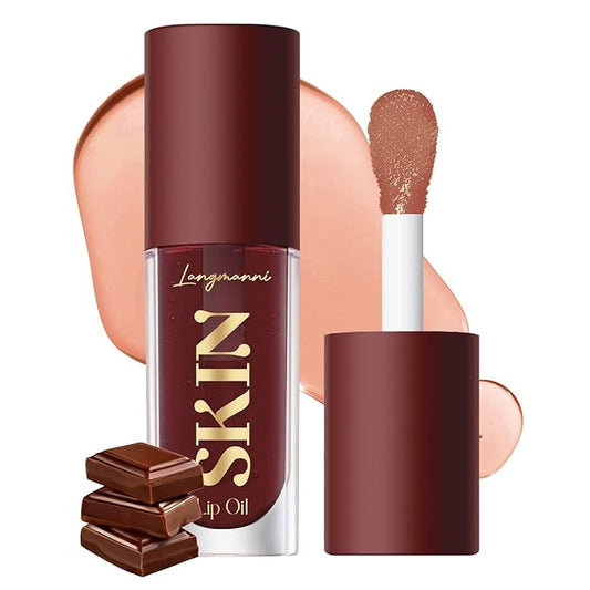 Big Brush Head Hydrating Lip Glow Oil Plumping Lip Tint, Hydrating Lip Gloss Tinted Lip Balm Transparent Lip Care, Long Lasting Nourishing Non-sticky Fresh Texture (Chocolate)