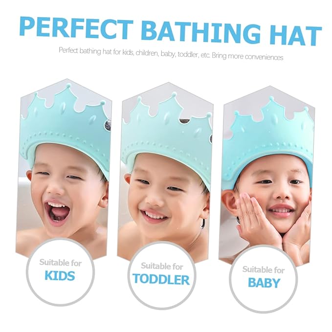 Boy Girl Bath Caps Adjustable Shampoo Hat for Boy Girl Crown Shape Design for Fun Bathing Protects Eyes Ears and Mouth Tpe Material