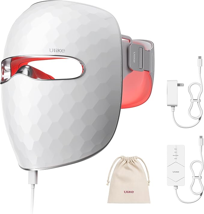 Ulike ReGlow LED Light Therapy Mask + Moisturizing Facial Mask for Most Skin Types, Red Light Therapy for Face, 4 Modes with Red, Blue, Yellow & Infrared Red Lights for Reduce Acne & Anti-Aging