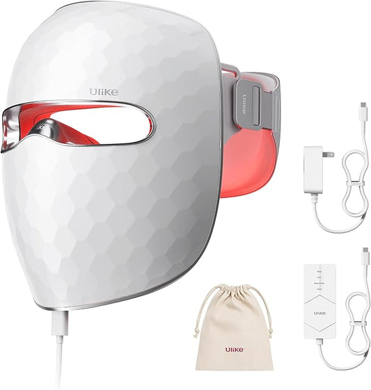 Ulike ReGlow LED Light Therapy Mask + Moisturizing Facial Mask for Most Skin Types, Red Light Therapy for Face, 4 Modes with Red, Blue, Yellow & Infrared Red Lights for Reduce Acne & Anti-Aging