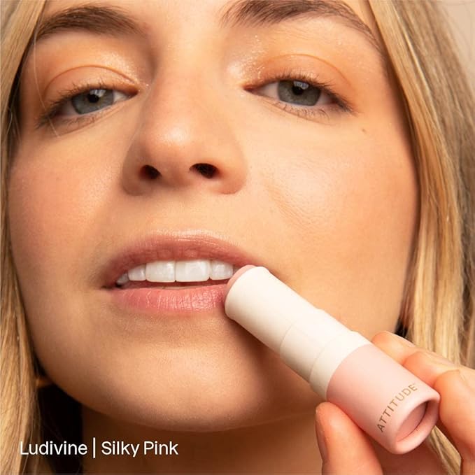 Bundle of ATTITUDE Oceanly Lightweight Blush Stick, Titanium Dioxide-Free, EWG Verified, Plastic-Free, Vegan & Cruelty-free Makeup, Silky Pink, 0.3 Oz + Sheer Lip Gloss Stick, Silky Pink, 0.12 Oz