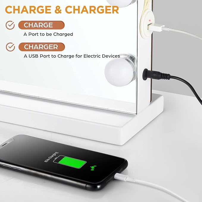 M MIVONDA Hollywood Vanity Mirror with Dimmable 15LED Bulbs Lights 3 Lighting Modes 2in1 Large Lighted Makeup Mirror for Desk and Wall with Plug-in and USB Charger Port