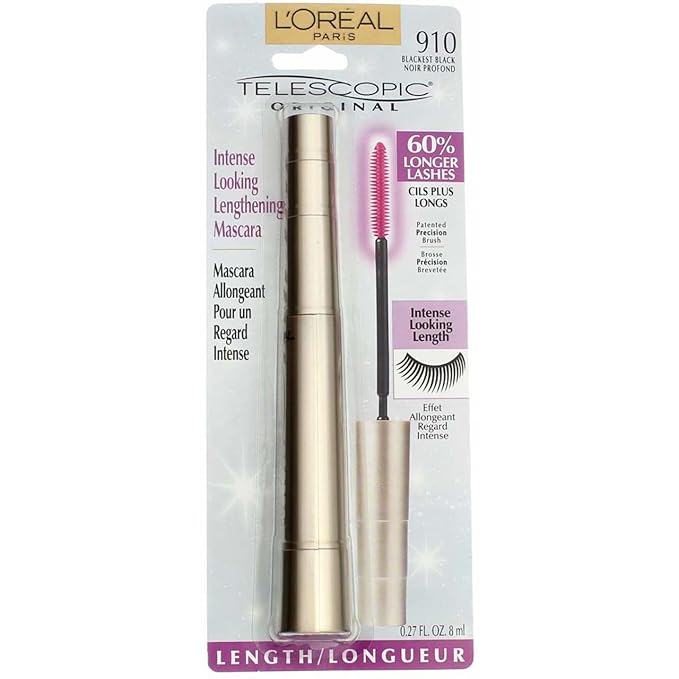 L’Oreal Paris Telescopic Original Mascara, 910 Blackest Black (Pack of 2)