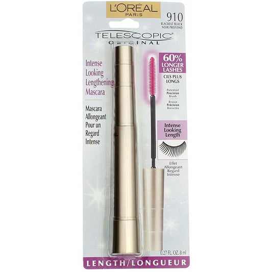 L’Oreal Paris Telescopic Original Mascara, 910 Blackest Black (Pack of 2)