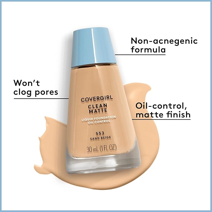 CoverGirl Clean Oil Control Liquid Makeup, Creamy Beige 550, 1.0-Ounce Bottles (Pack of 2)