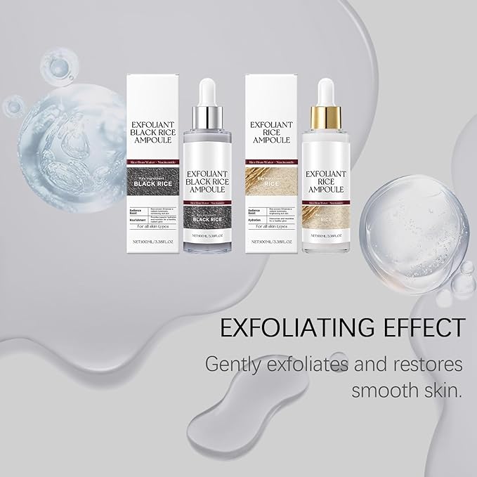 Black Rice Exfoliant Ampoule, Rice Ampoule Duo Exfoliating Solution,Soft Exfoliating Face and Body Scrub Dead Skin Cells Remover for All Skin Types. (Black)