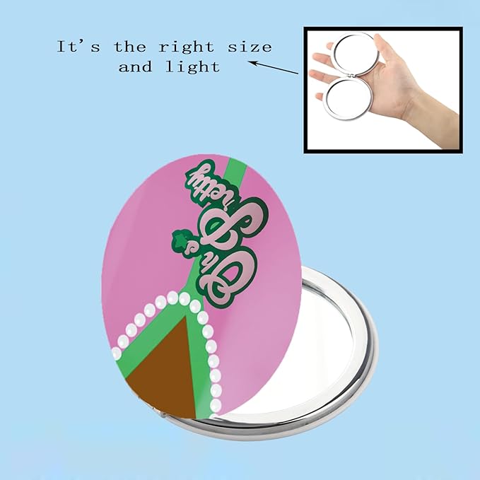 BEKECH OH Pretty Gift Pink and Green Pearl Compact Mirror Sorority Gift Greek Sorority Makeup Mirror