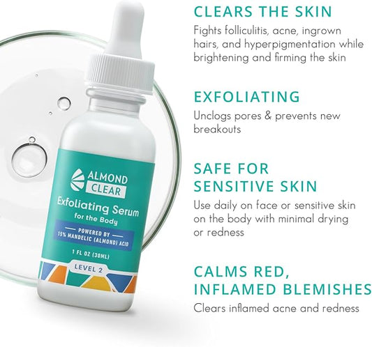 Body Clearing Serum [1 Fl Oz] Level 2 Acne Serum - Advanced Formula for Body Acne, Folliculitis, Back, Butt, Chest, Thighs, Shoulders - Mandelic Acid