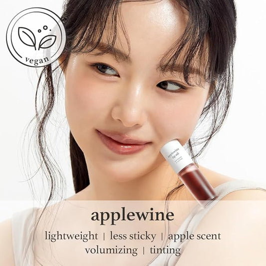 NOONI Korean Hydrating Lip Oil - Applewine | Long-Lasting, Moisturizing, Plumping, Revitalizing for Dry Lips, Waterproof, No Peel Off, Hydrating, Nourishing Crystal Clear, 0.12 FL Oz