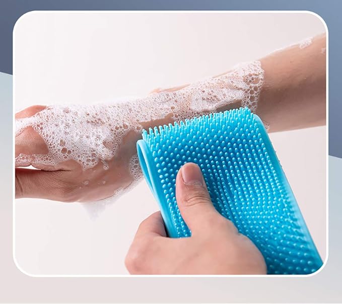 Silicone Bath Shower Back Scrubber Exfoliating Sponge Pad Set for Men and Women to Deep Clean Blue
