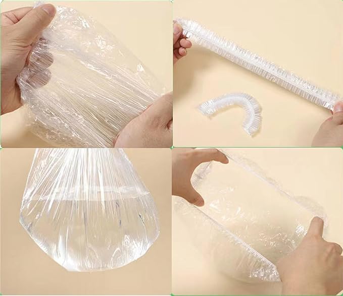 100 PCS Disposable Shower Caps Plastic Clear Hair Cap Elastic Waterproof Hair Bath Caps Thick Shower Cap for Women Hotel Hair Salon Travel Spa Home Use Beauty Salon Accessories Cleaning Supplies 20.5"