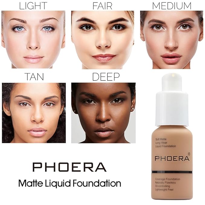 2 Pack PHOERA Foundation,Flawless Soft Matte Liquid Foundation 24 HR Oil Control Concealer Foundation Makeup,Full Coverage Foundation for Women and Girls (105 Sand)
