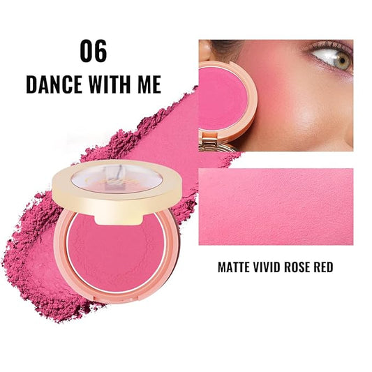 Oulac Hot Pink Blush Makeup| Highly Pigmented Powder Blush| Natural Matte| Shape & Highlight Face| Cruelty-Free Blush with Rose Oil| 06 Dance with me 4.8g