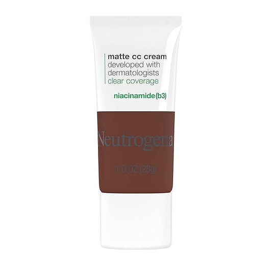 Neutrogena Clear Coverage Flawless Matte CC Cream, Full-Coverage Color Correcting Cream Face Makeup with Niacinamide (b3), Hypoallergenic, Oil Free & Fragrance Free, Sienna, 1 oz