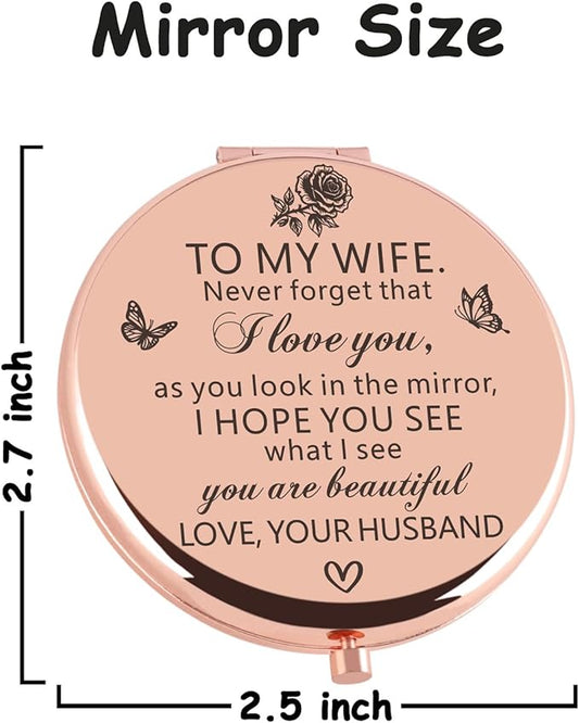 Gifts for Wife from Husband Love You Wife Gifts Rose Gold Compact Mirror Birthday Wedding Anniversary Valentines Day Mothers Day for Wife from Husband Romantic Gifts for Her