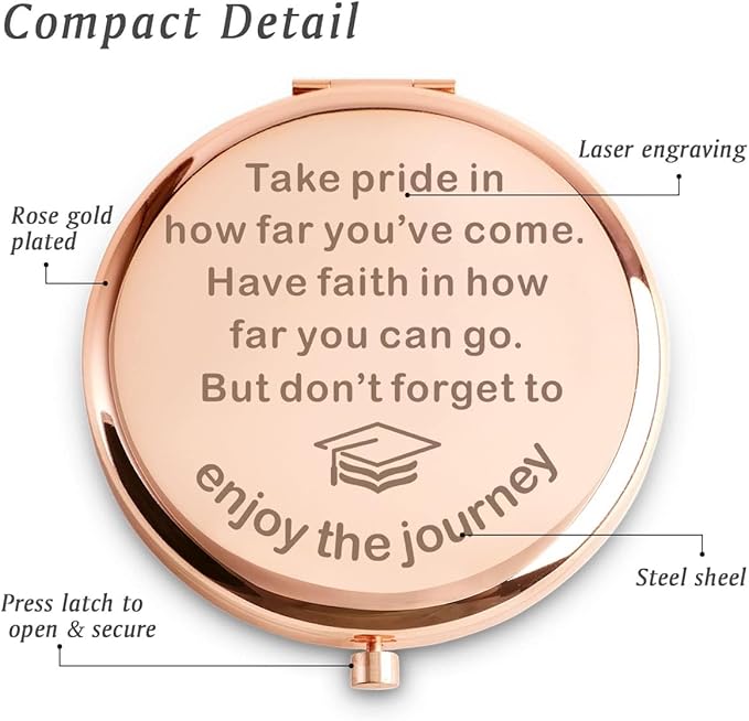 Graduation Gifts for Her 2025, Personalized Compact Mirror, Class of 2025 Gift for Female Graduate, University, College, Medical School, High School Graduation Gift for Women Girls