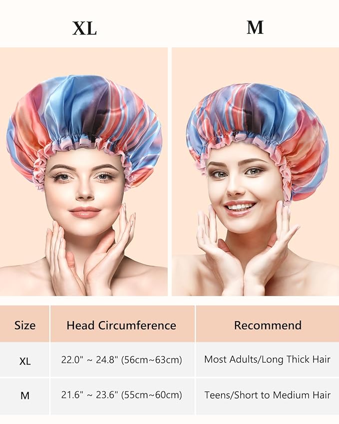 mikimini 2 Pack Waterproof Shower Caps - Reusable and Washable - Pink Fashionable Shower Caps for Women and Girls - Medium Size - Perfect for Kids